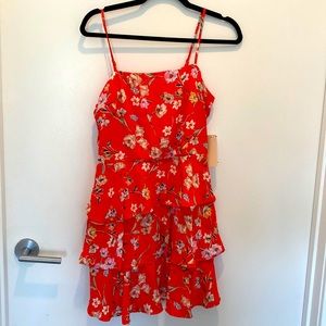Row A Floral Red Ruffle Mini Dress